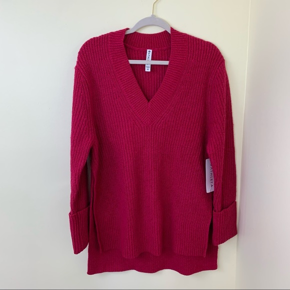 NWT Athleta Shasta V-Neck Oversized Chunky Knit Sweater in Bright Pink Size XS - Picture 14 of 14